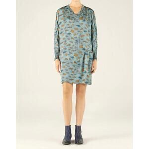 Cotélac French Designer Fish Print Long Sleeve A-Line Dress – Size 2 (FR 40)